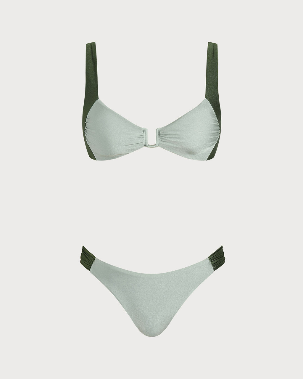 Green  Contrasting Bralette Bikini Sets