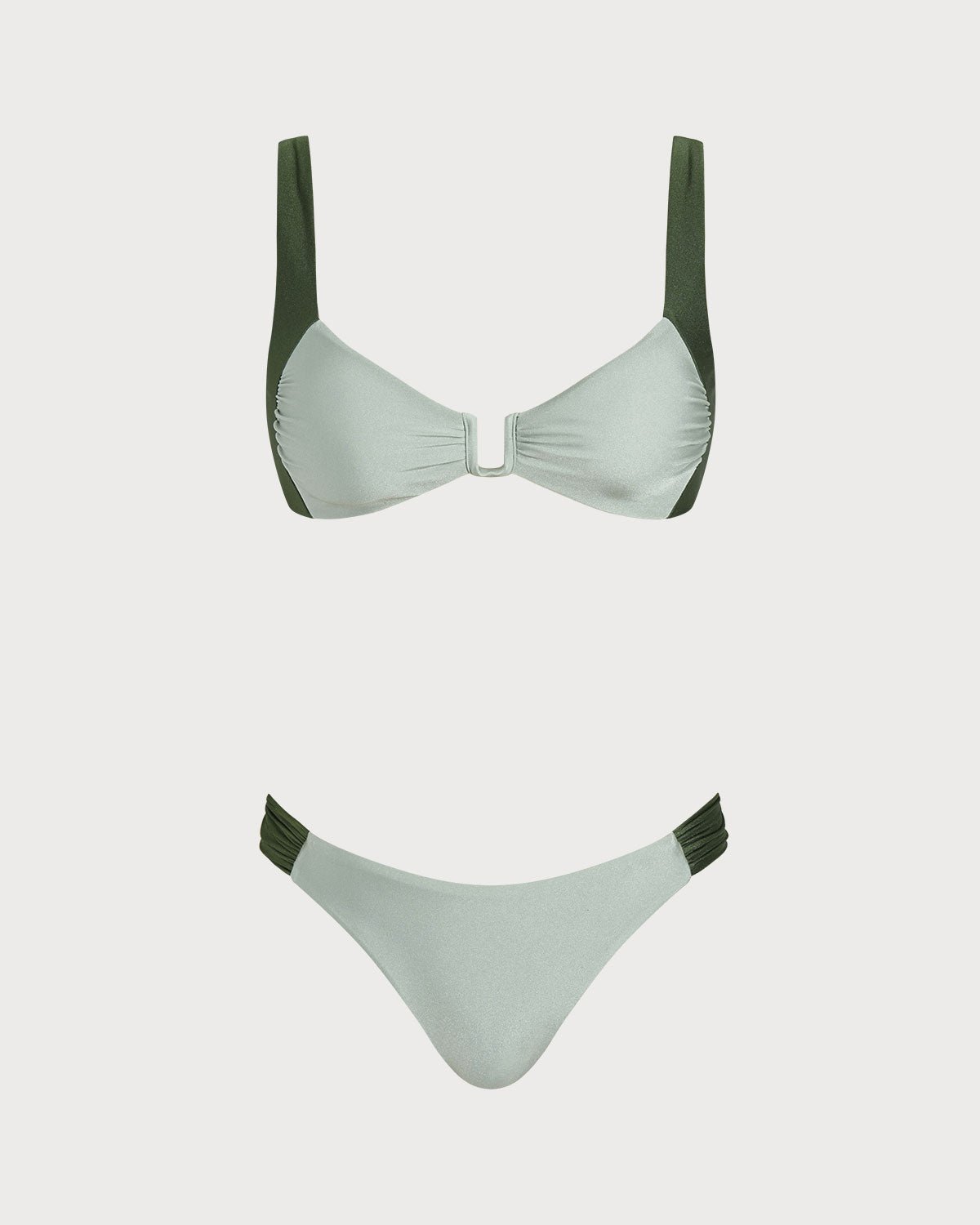 Green  Contrasting Bralette Bikini Sets