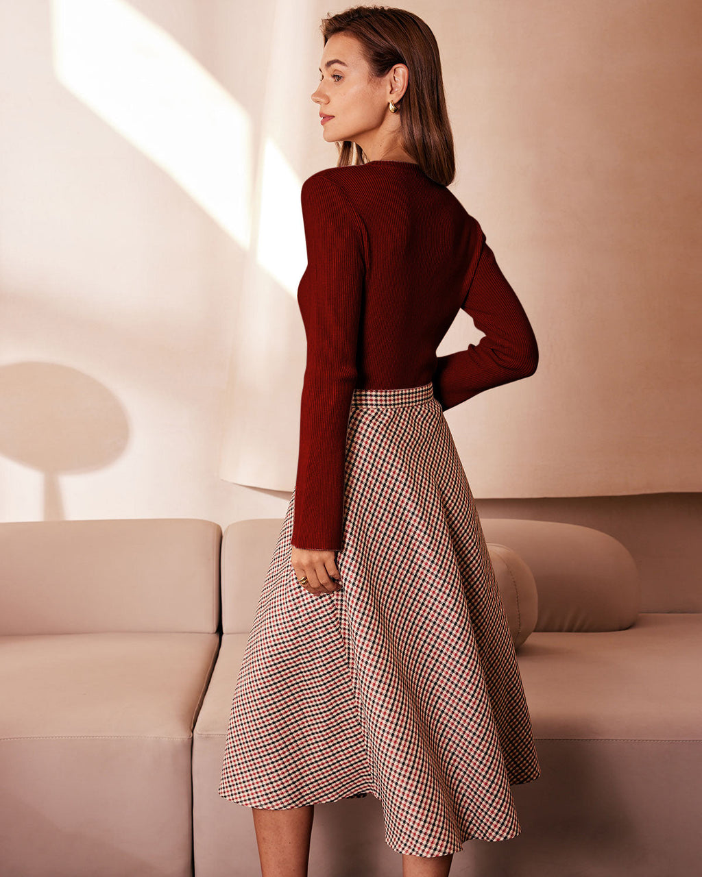 Red Bell Sleeve Ribbed Knit Tee
