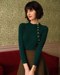 Green Mock Neck Ribbed Knit Tee
