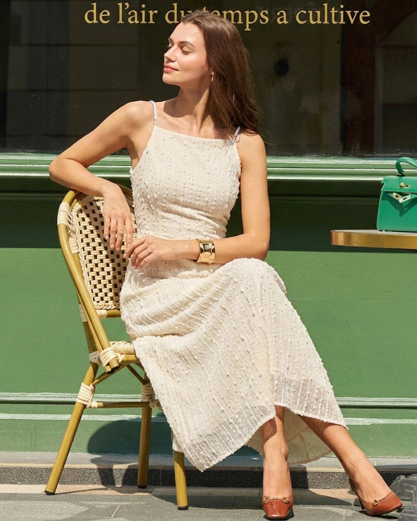 Beige Textured Beaded Slip Midi Dress
