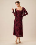 Red Floral Bodycon Slip Midi Dress