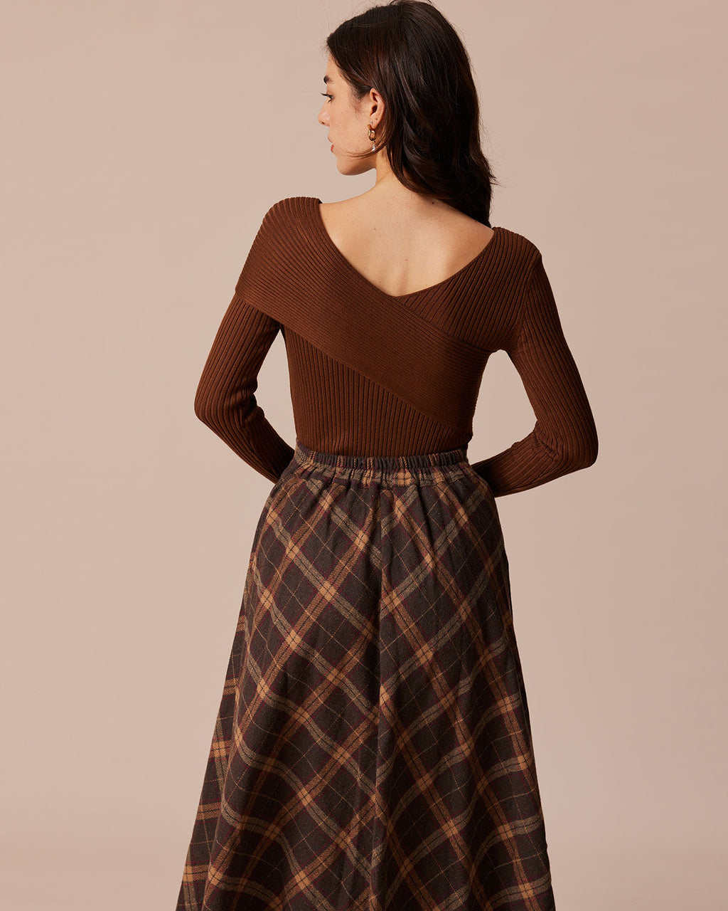 Coffee Ribbed Knit Slim Tee