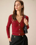 Red Contrasting Ribbed Knit Cardigan