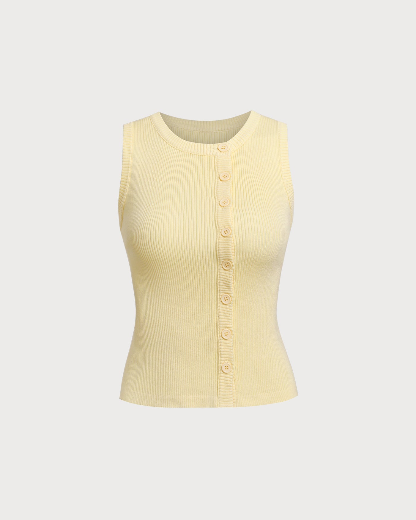 Yellow Round Neck Button Knit Vest