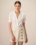 Women's White Collared Lace Embroidery Cotton Blouse