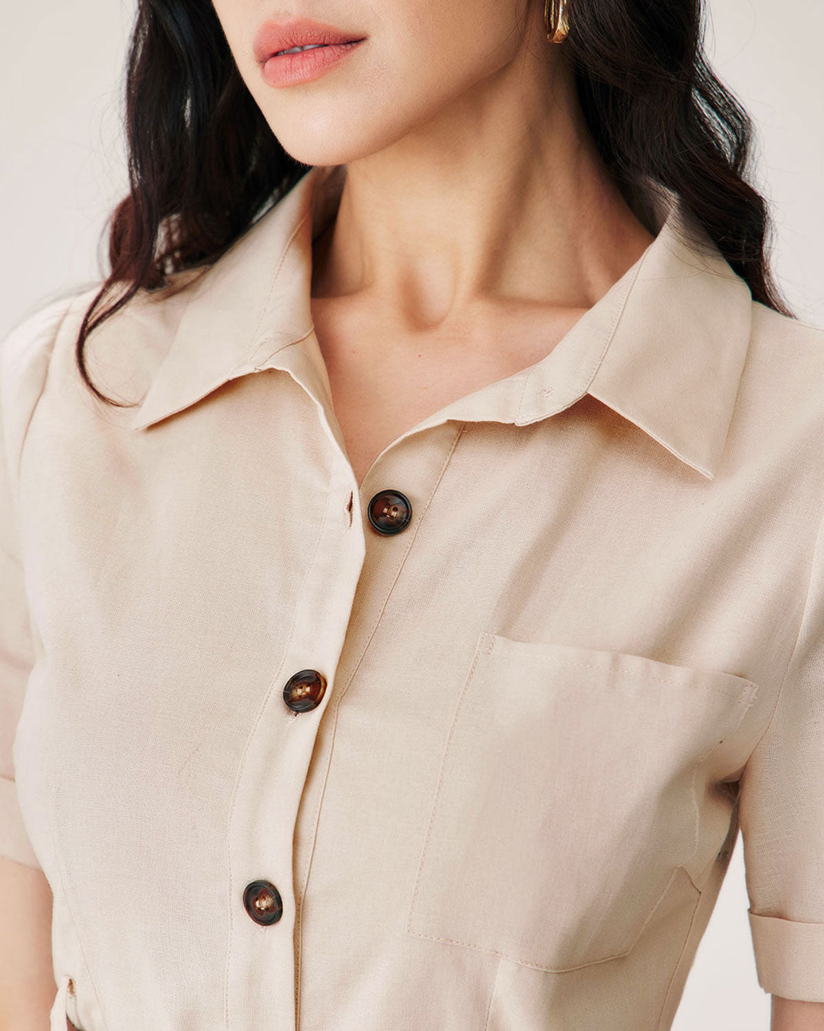 Apricot Collared Button Mini Dress
