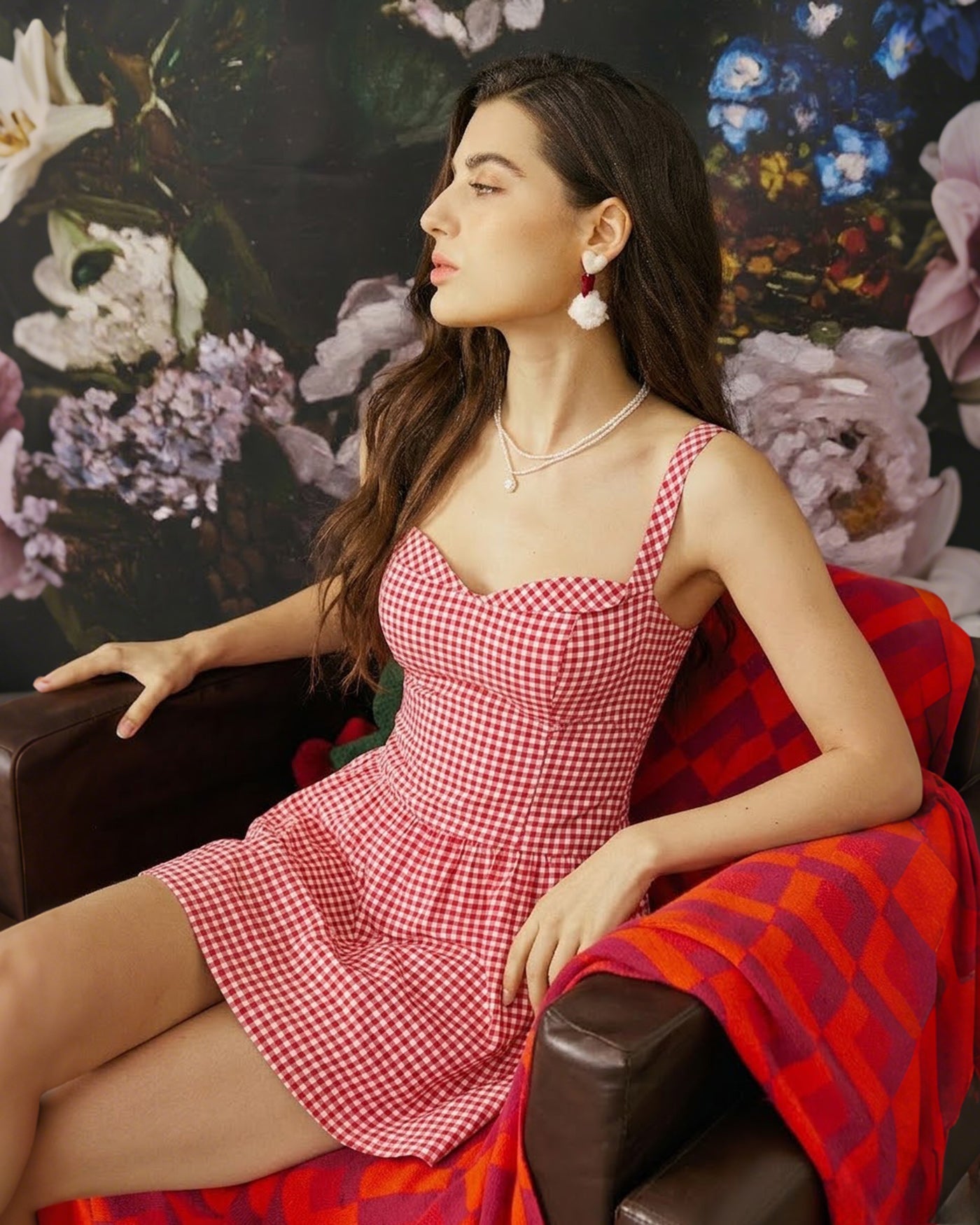 Red Plaid Sweetheart Neck Slip Mini Dress