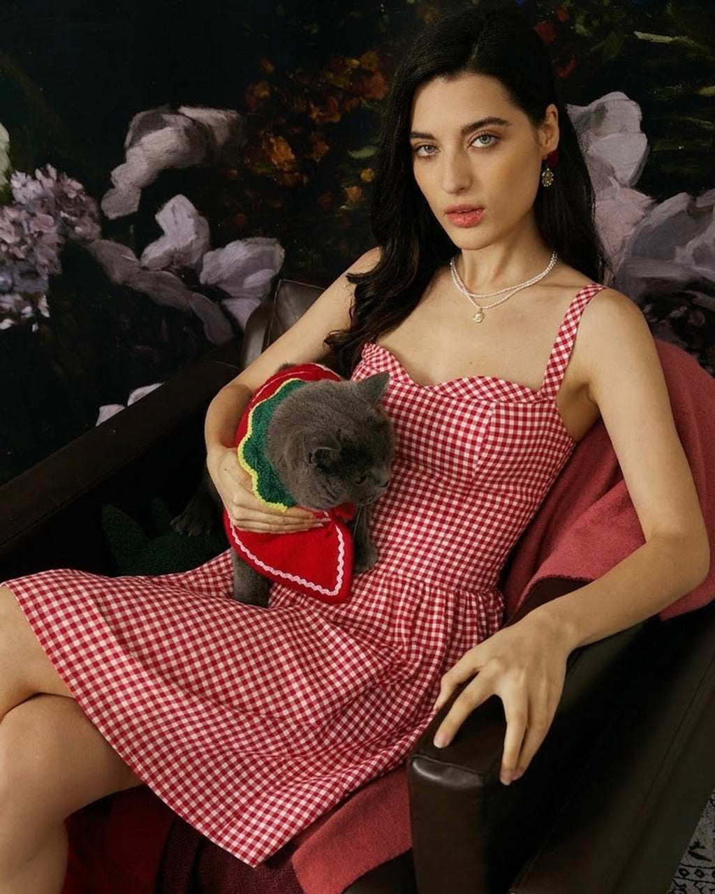 Red Plaid Sweetheart Neck Slip Mini Dress