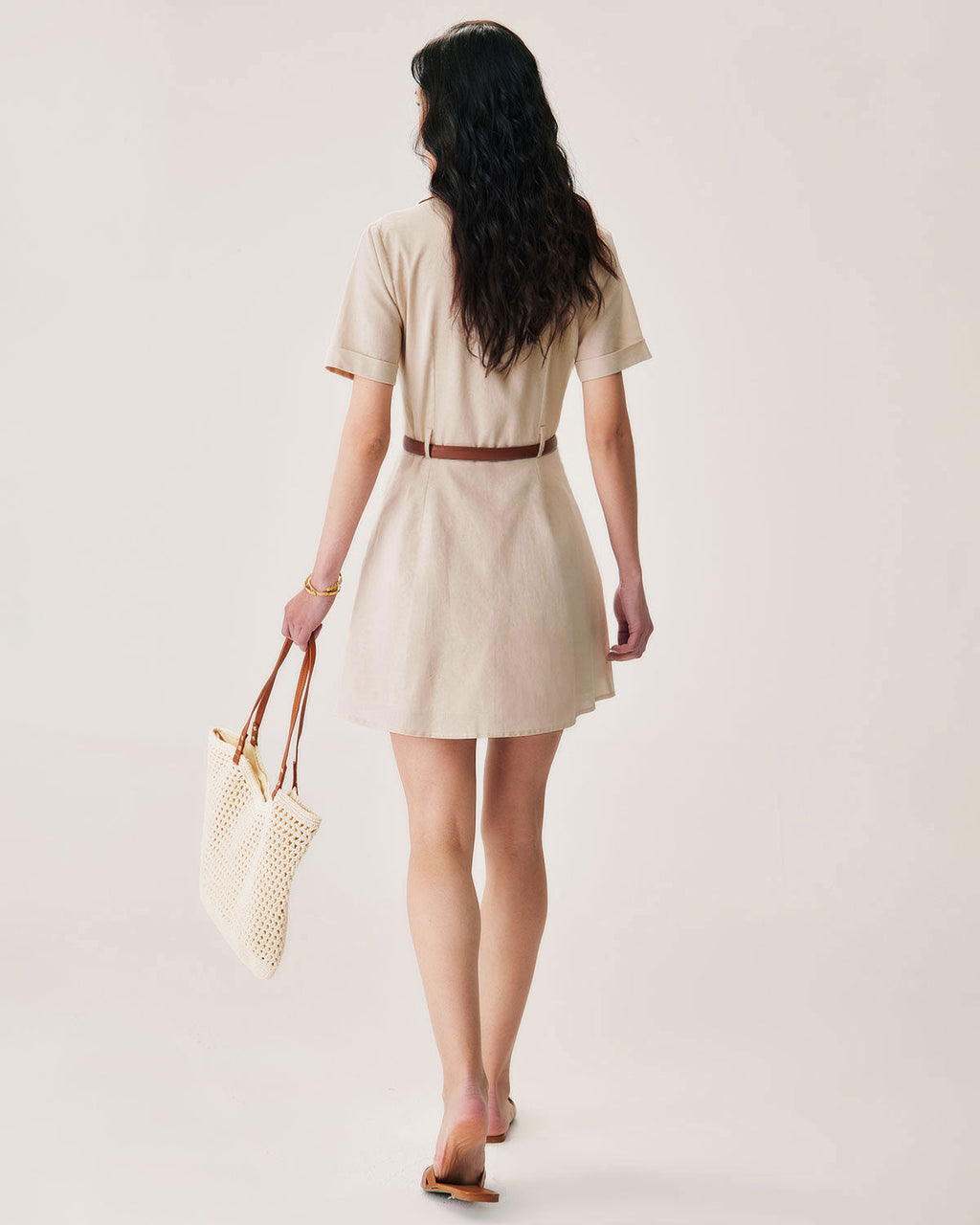 Apricot Collared Button Mini Dress
