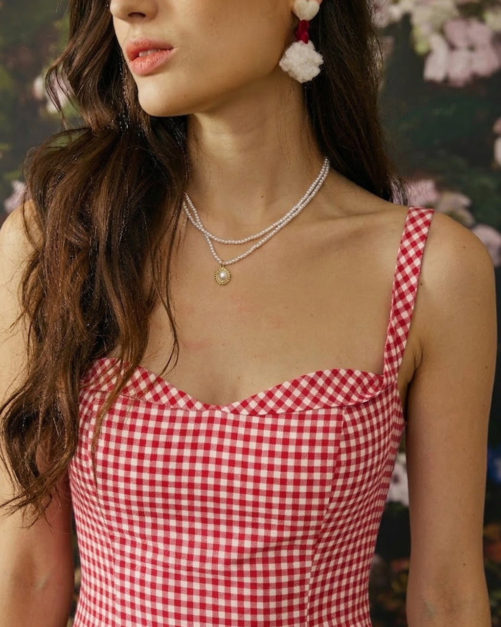 Red Plaid Sweetheart Neck Slip Mini Dress