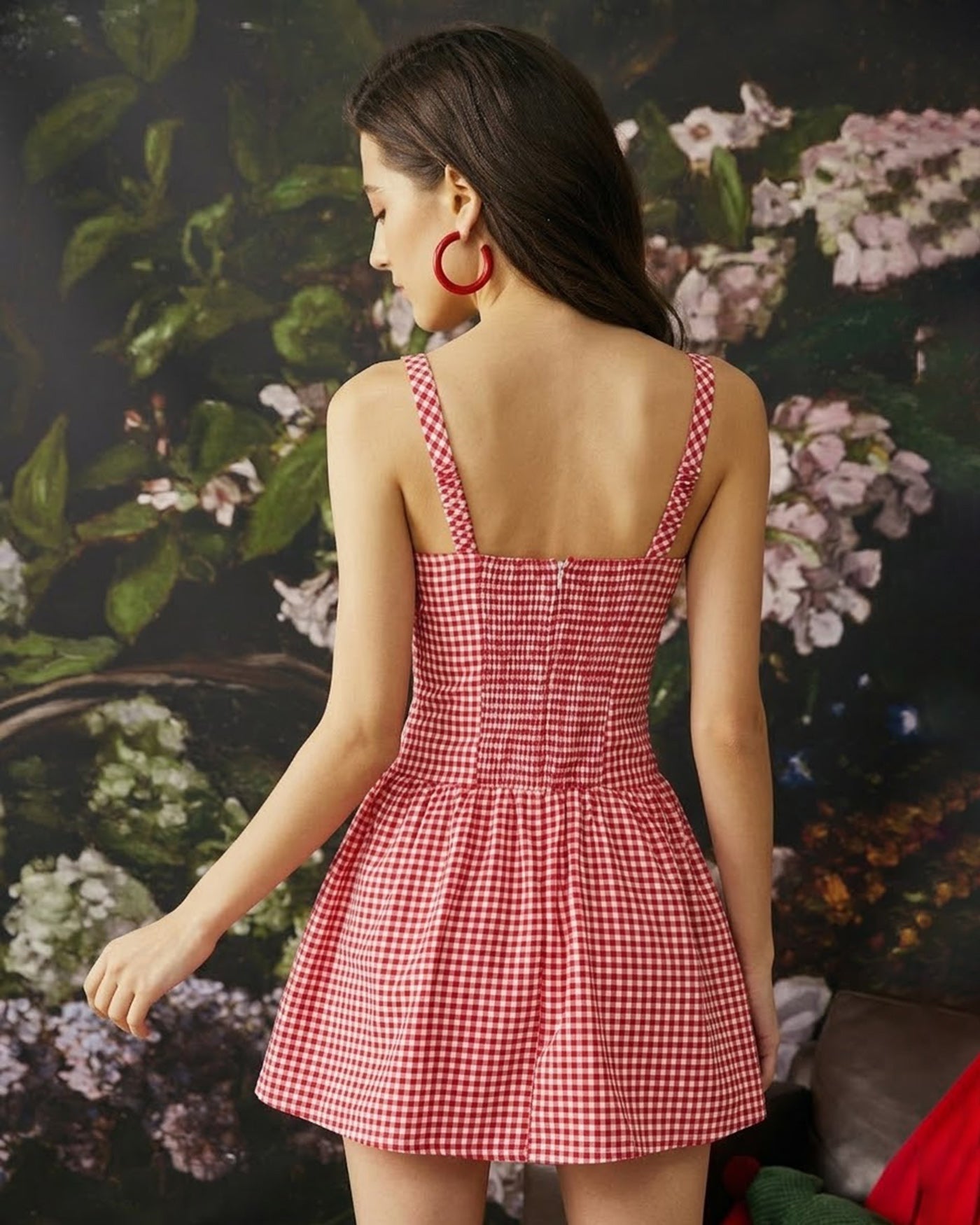 Red Plaid Sweetheart Neck Slip Mini Dress