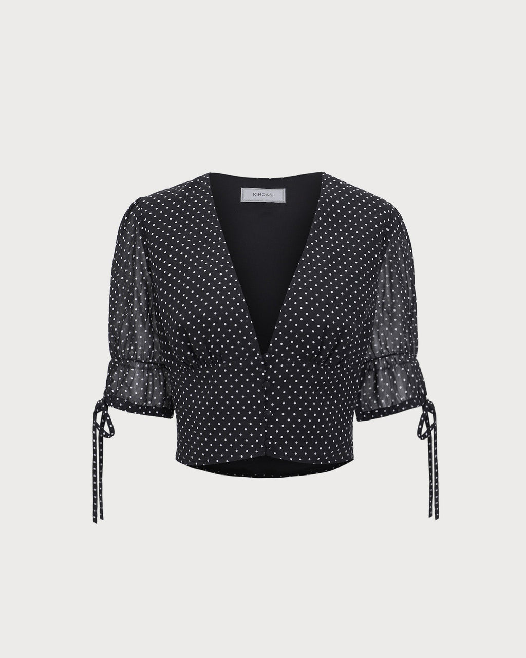 Black V-Neck Polka Dot Blouse