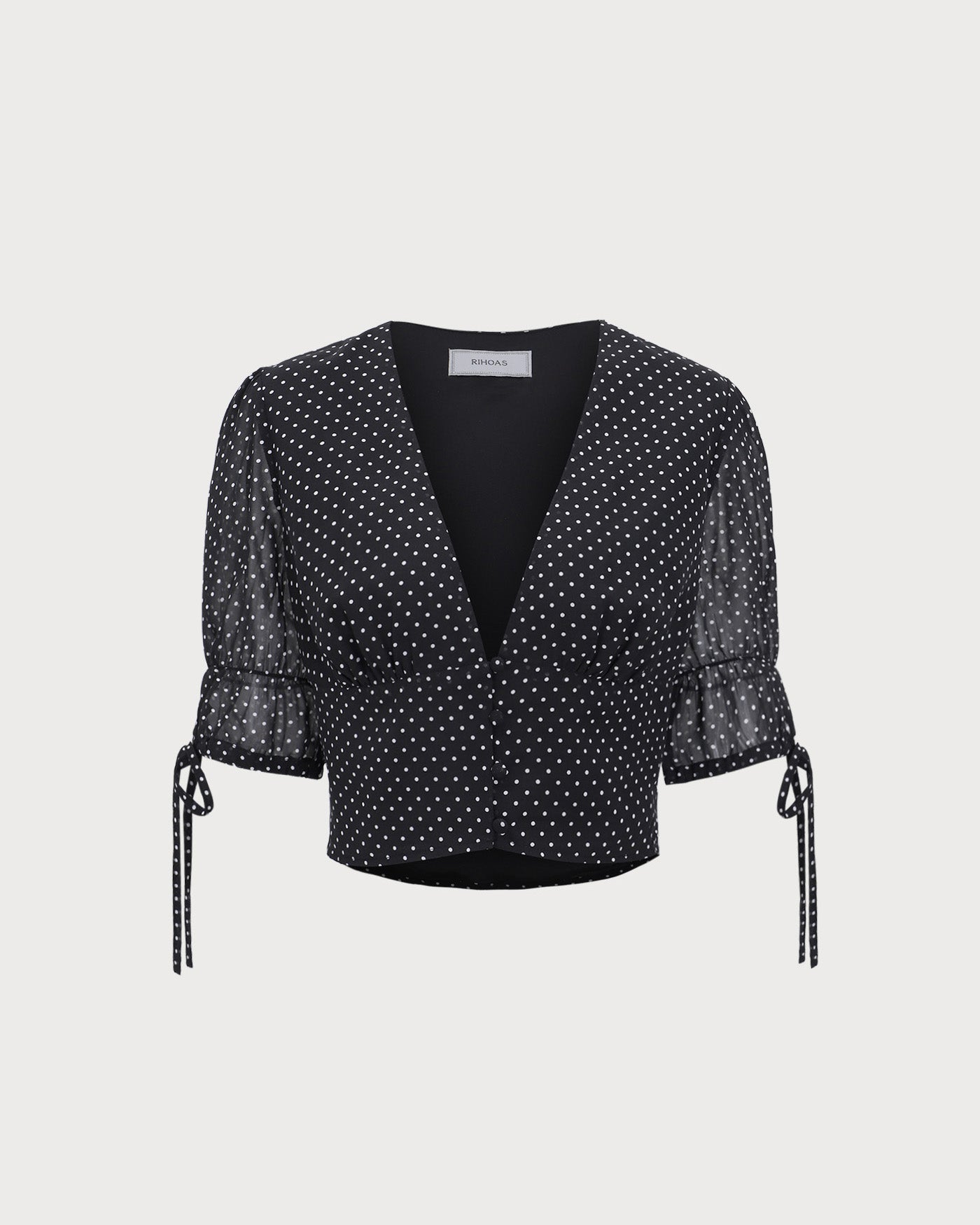 Black V-Neck Polka Dot Blouse