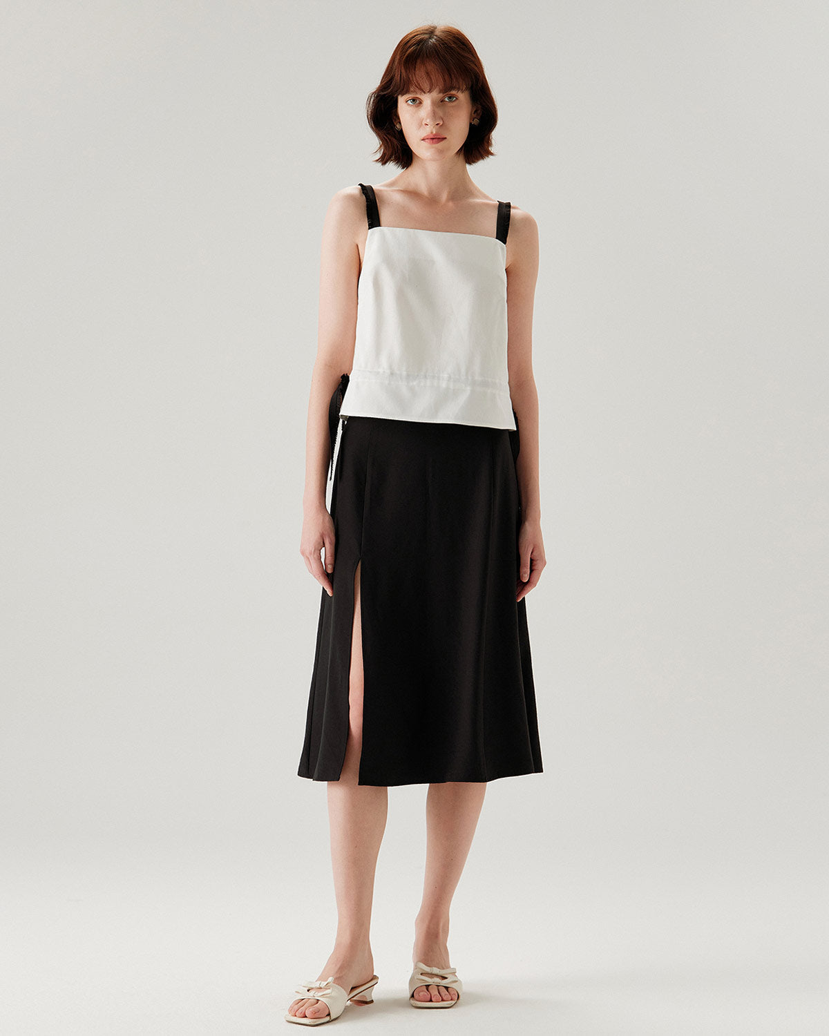 White Contrast Square Neck Tank Top
