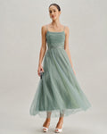 Green Mesh Flowy Slip Midi Dress