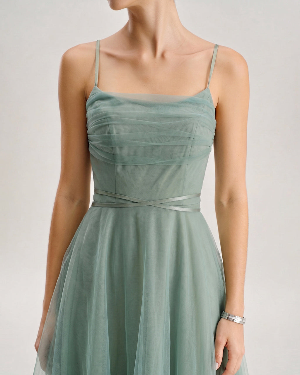 Green Mesh Flowy Slip Midi Dress