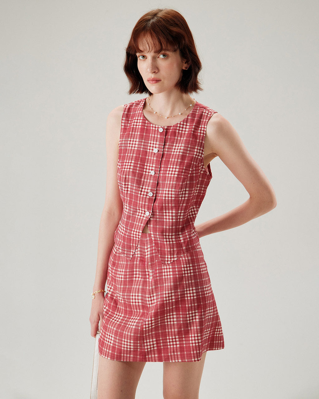 Red Plaid High-Waisted Mini Skirt