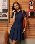 Navy Button Pleated Mini Dress