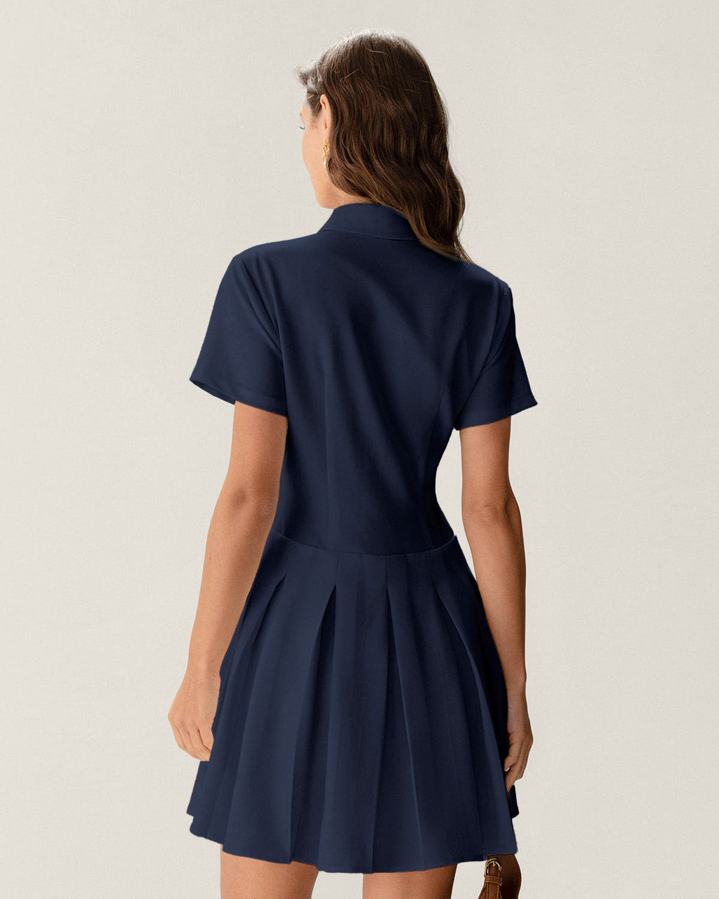 Navy Button Pleated Mini Dress