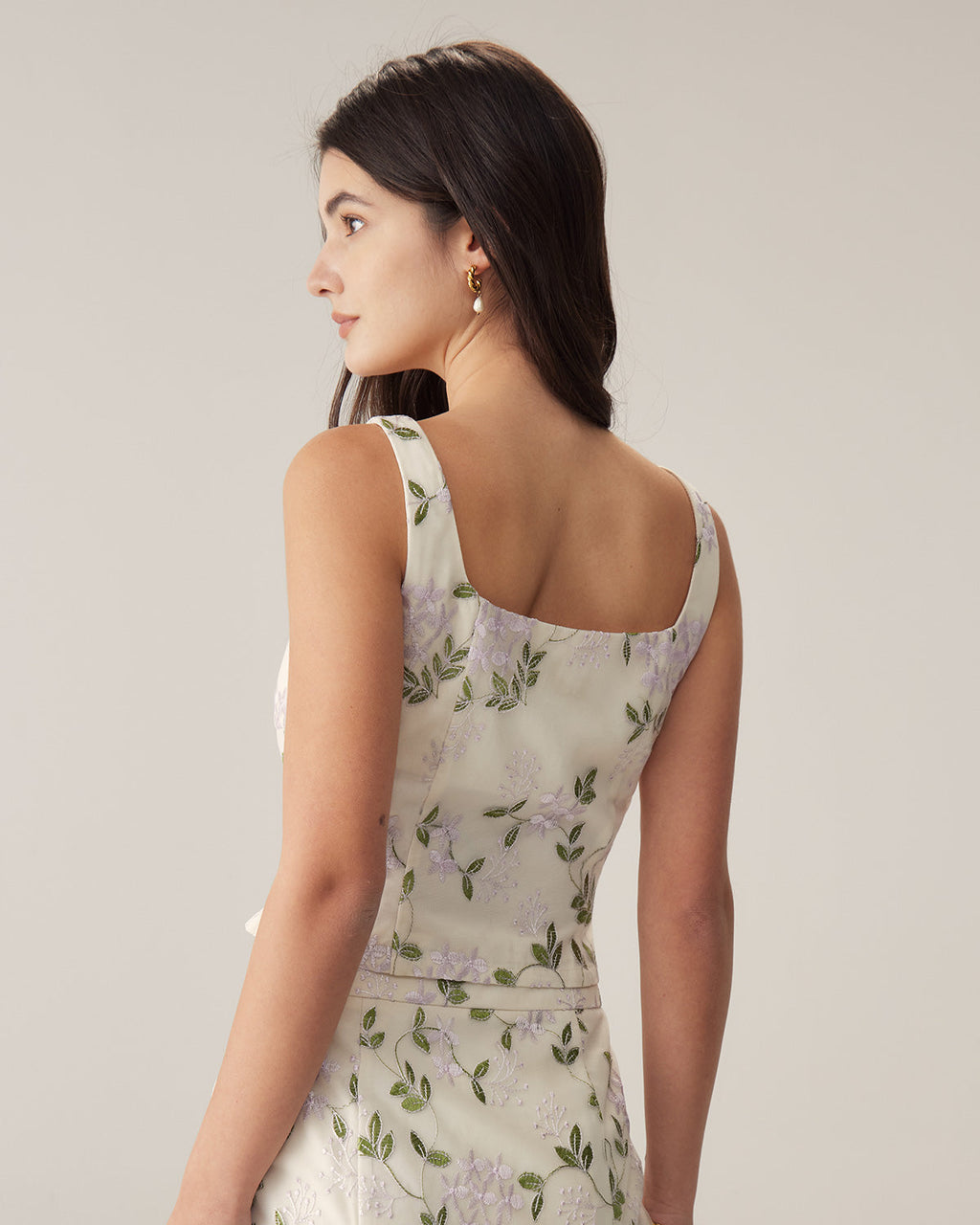 Beige Floral Slim Tank Top