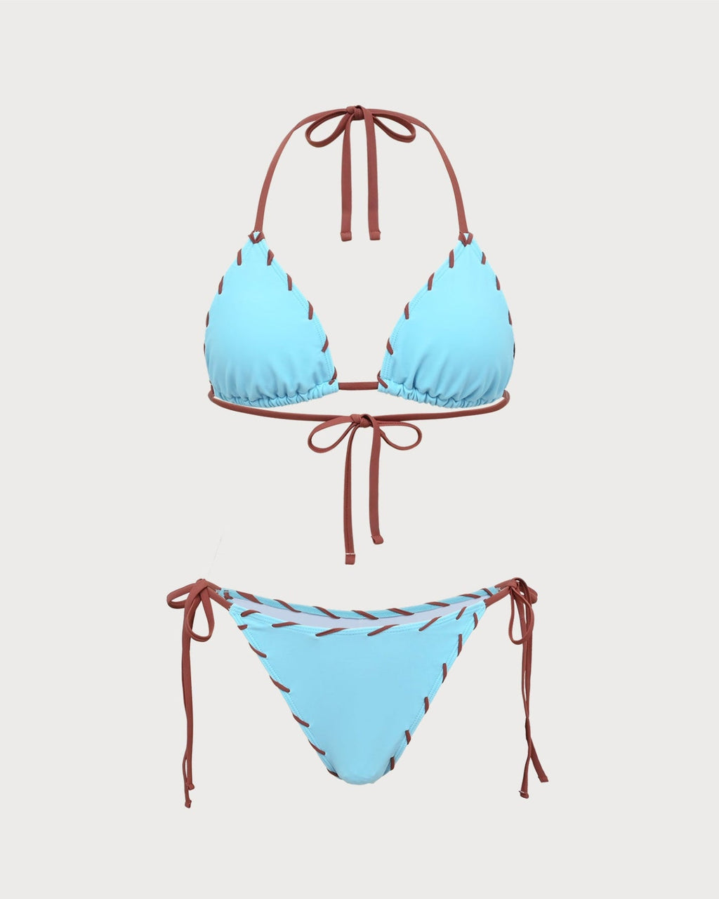 Blue Contrasting Triangle Drawstring Bikini Set