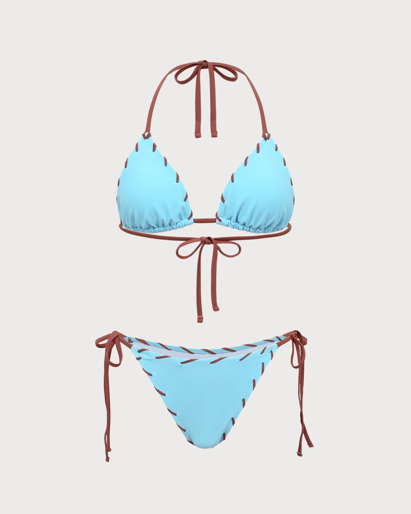Blue Contrasting Triangle Drawstring Bikini Set
