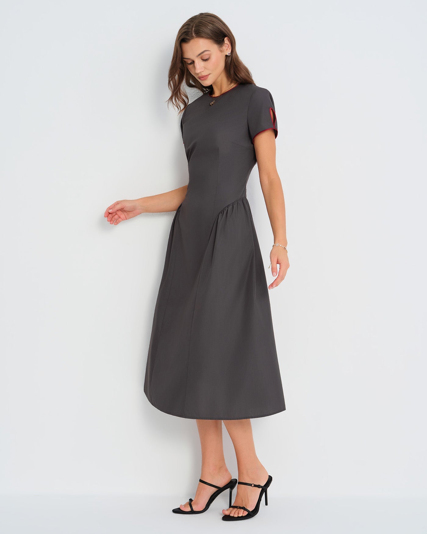 Grey Round Neck Midi Dress