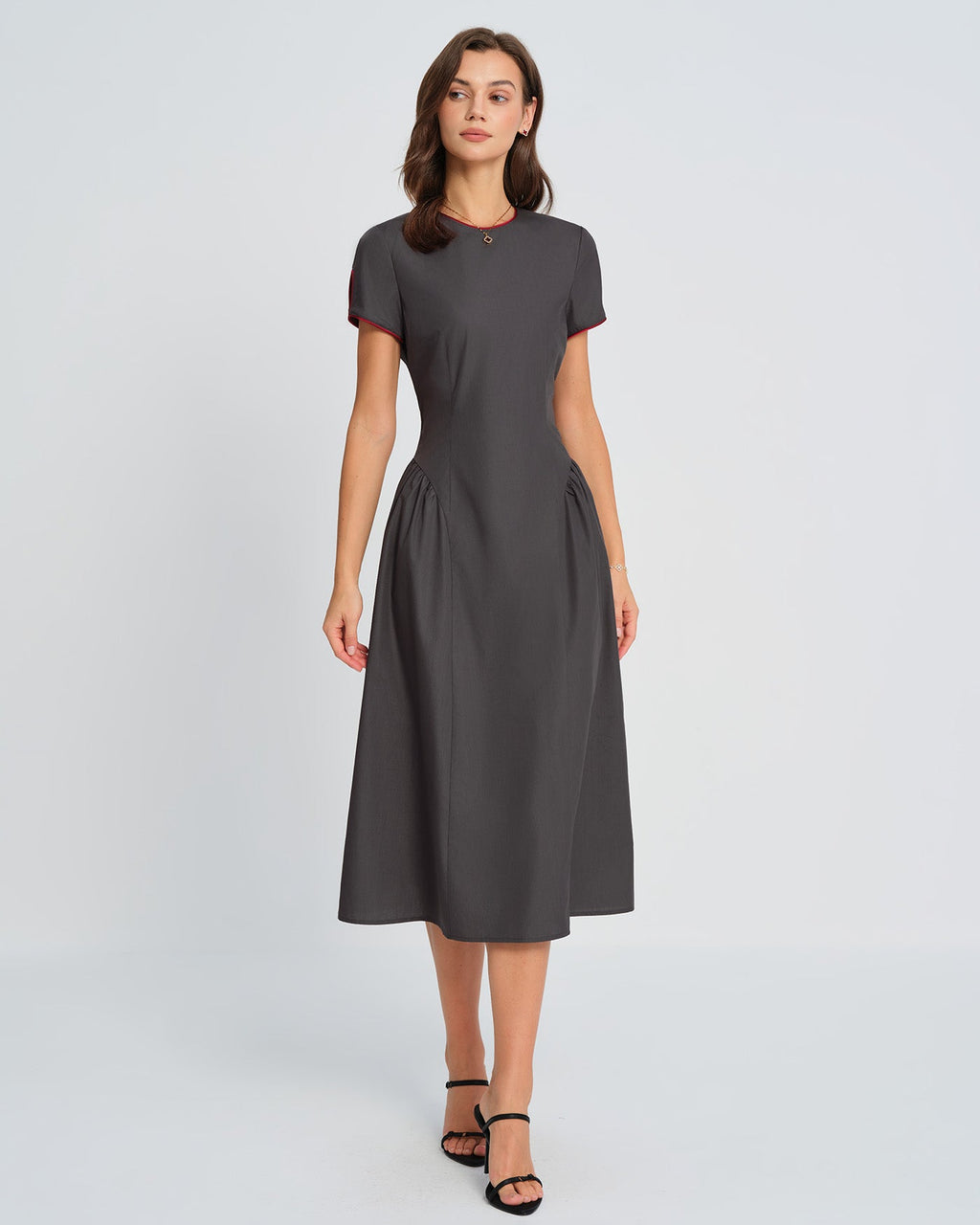 Grey Round Neck Midi Dress