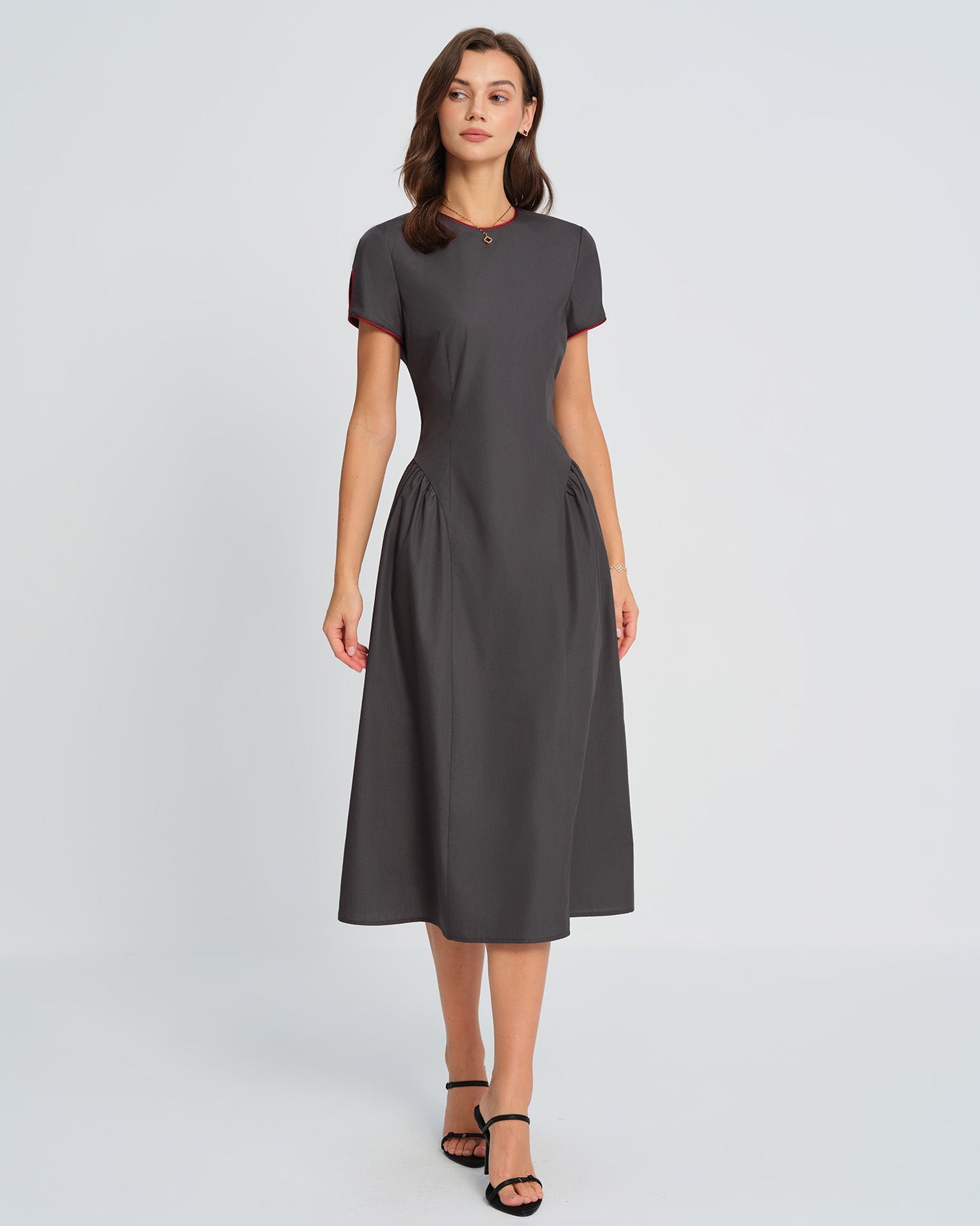 Grey Round Neck Midi Dress