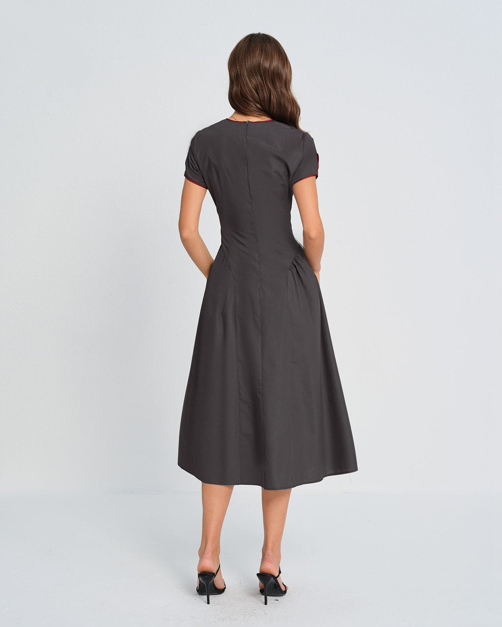 Grey Round Neck Midi Dress