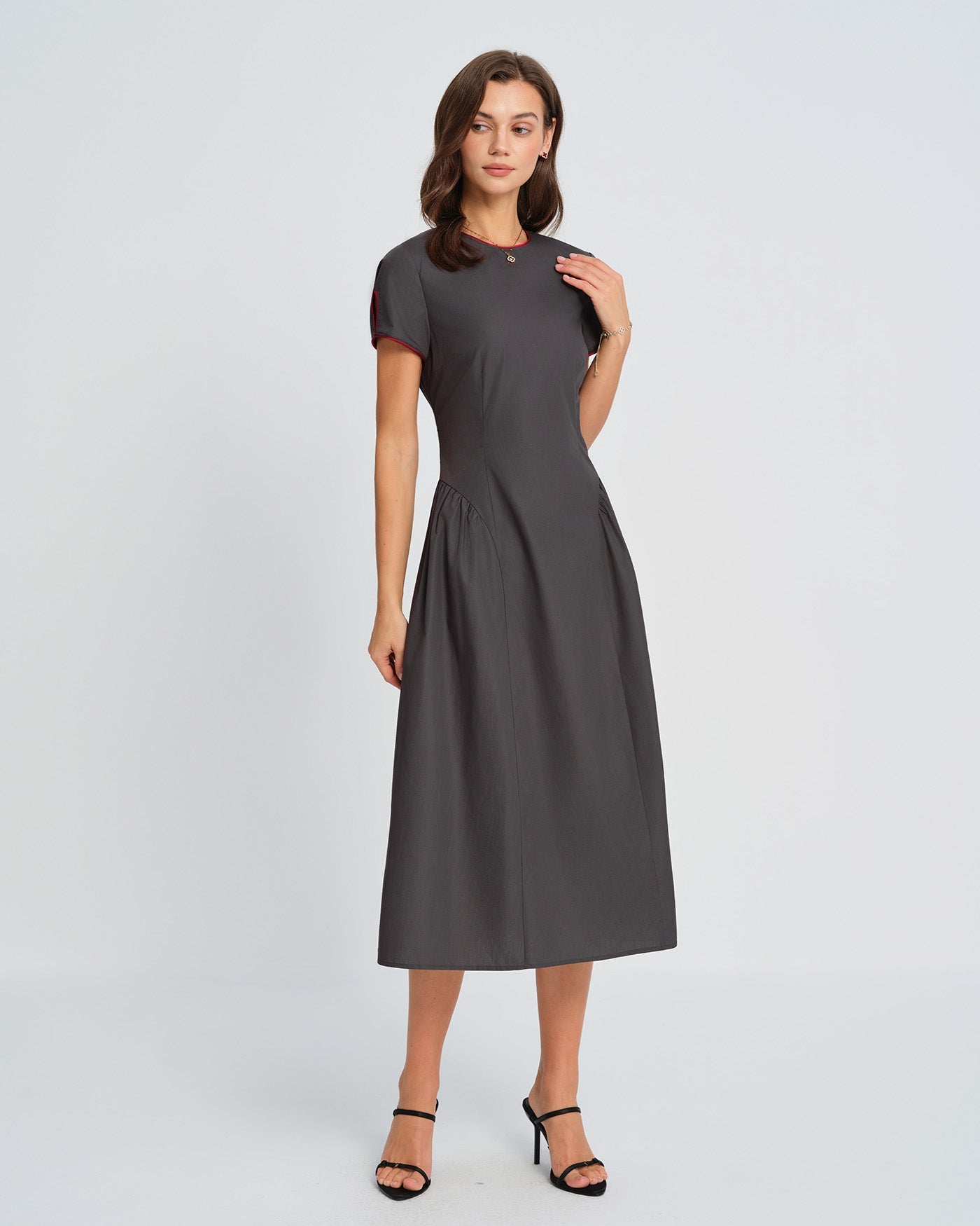 Grey Round Neck Midi Dress