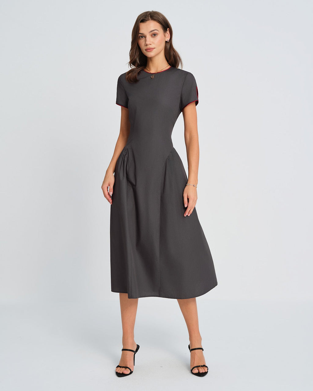 Grey Round Neck Midi Dress