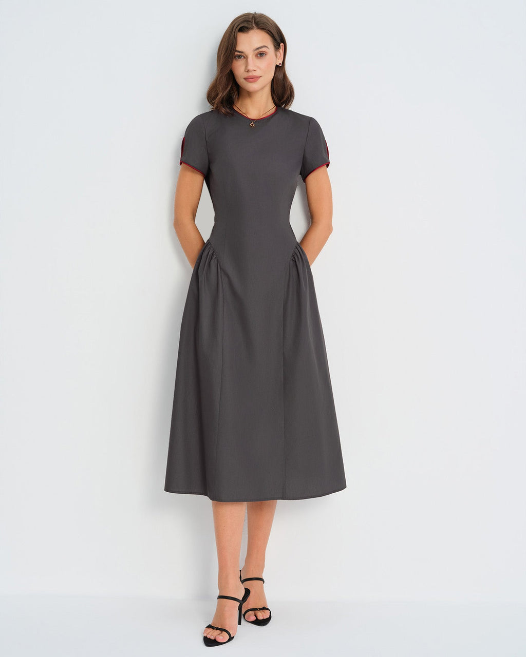 Grey Round Neck Midi Dress