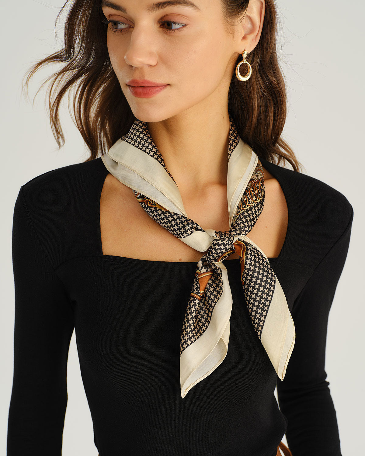 Brown Floral Satin Scarf