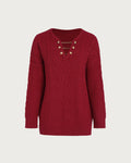Red V Neck Knit Sweater