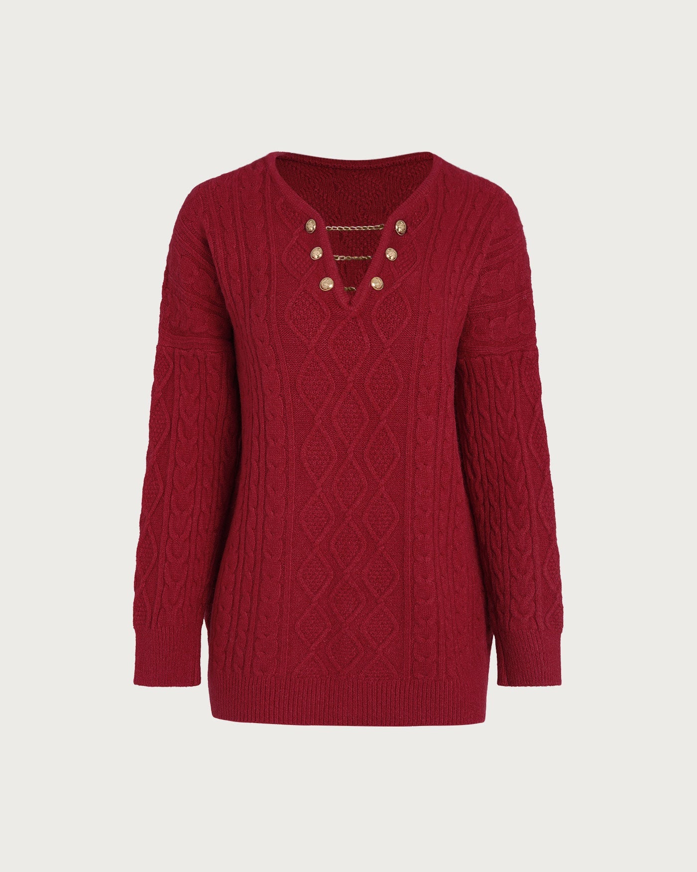 Red V Neck Knit Sweater