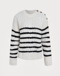 White Striped Button Knit Cardigan