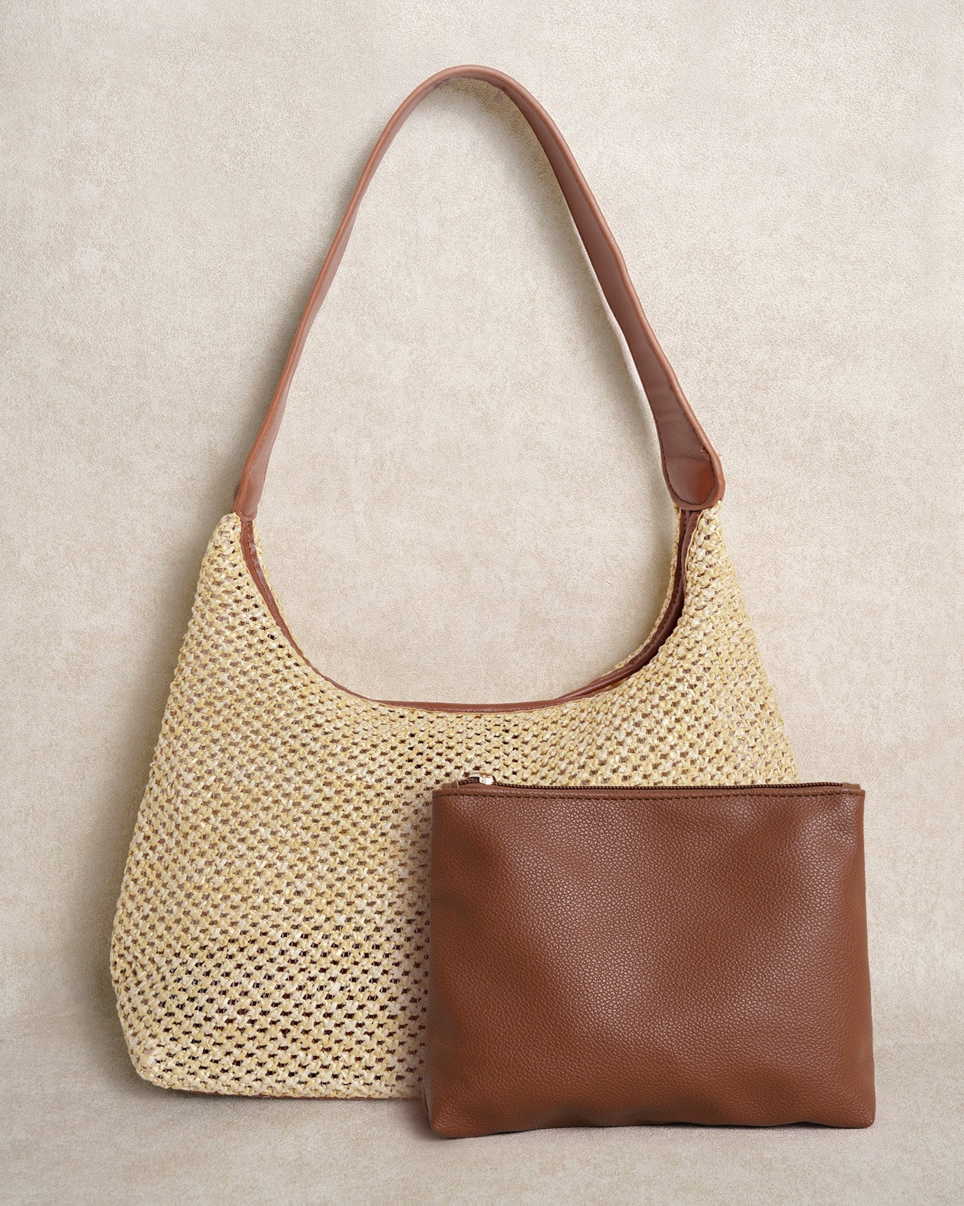Khaki Straw Weaving Handbag