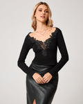 Black Lace V Neck Knit Tee