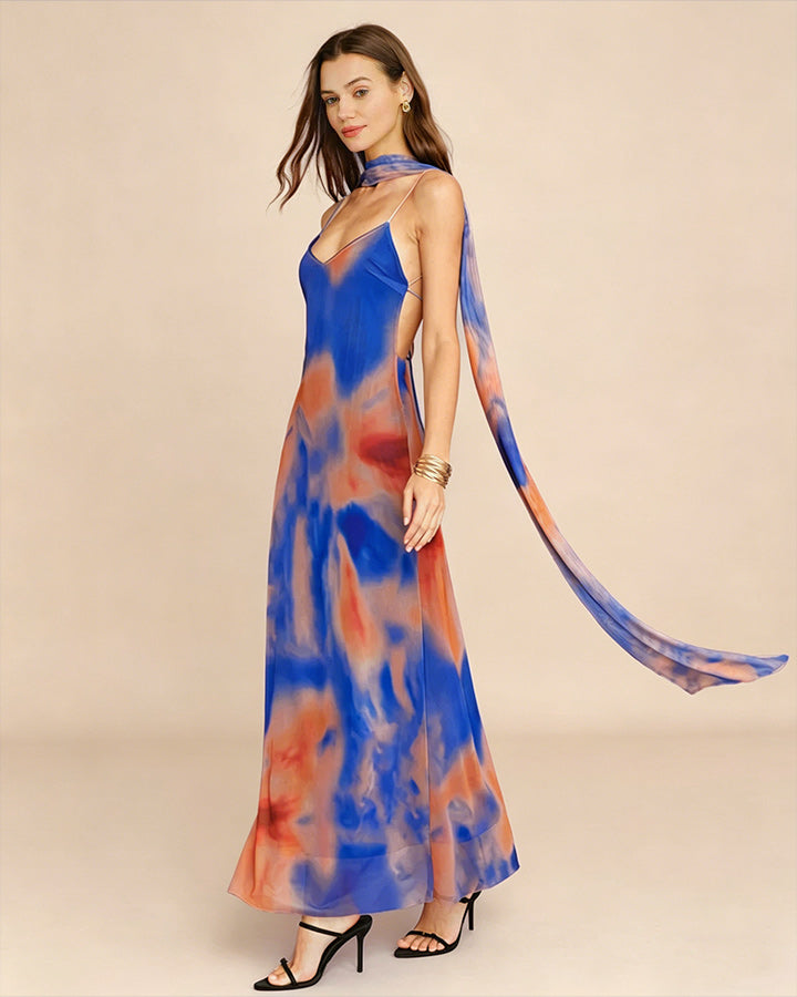 Blue Geometric Slip Maxi Dress