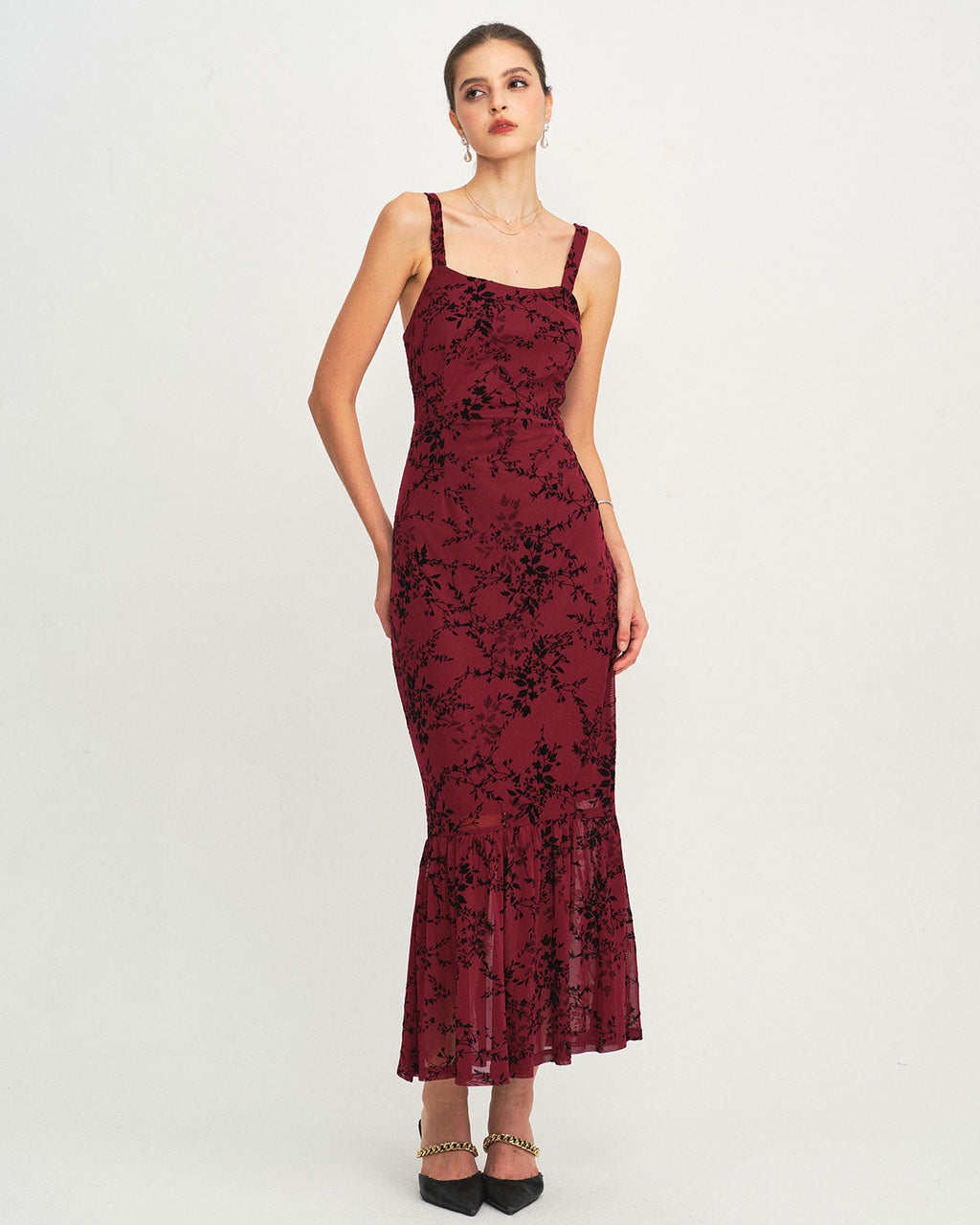 Red Floral Sleeveless Maxi Dress