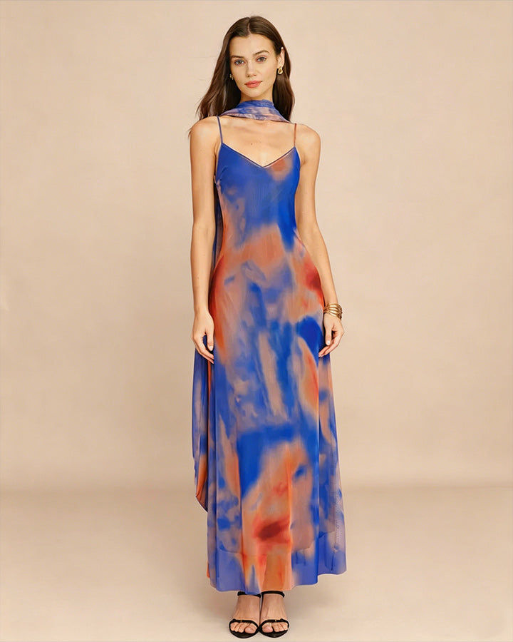 Blue Geometric Slip Maxi Dress