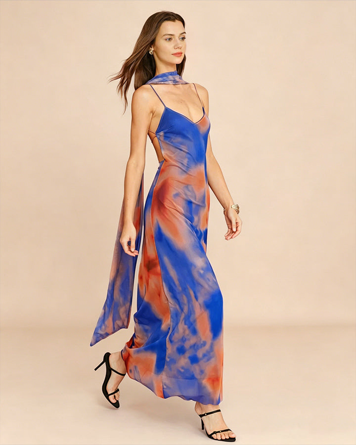 Blue Geometric Slip Maxi Dress