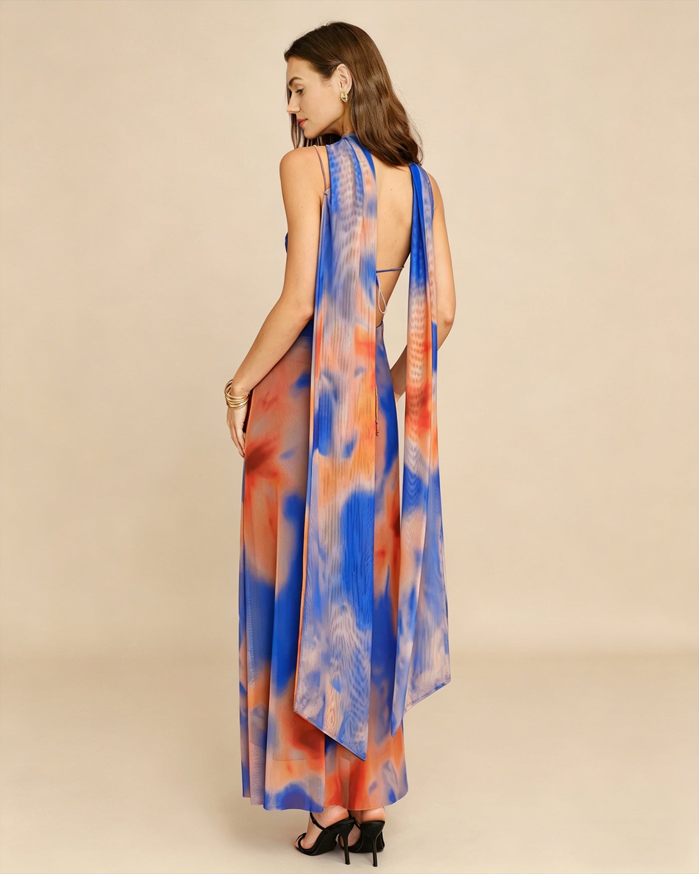 Blue Geometric Slip Maxi Dress
