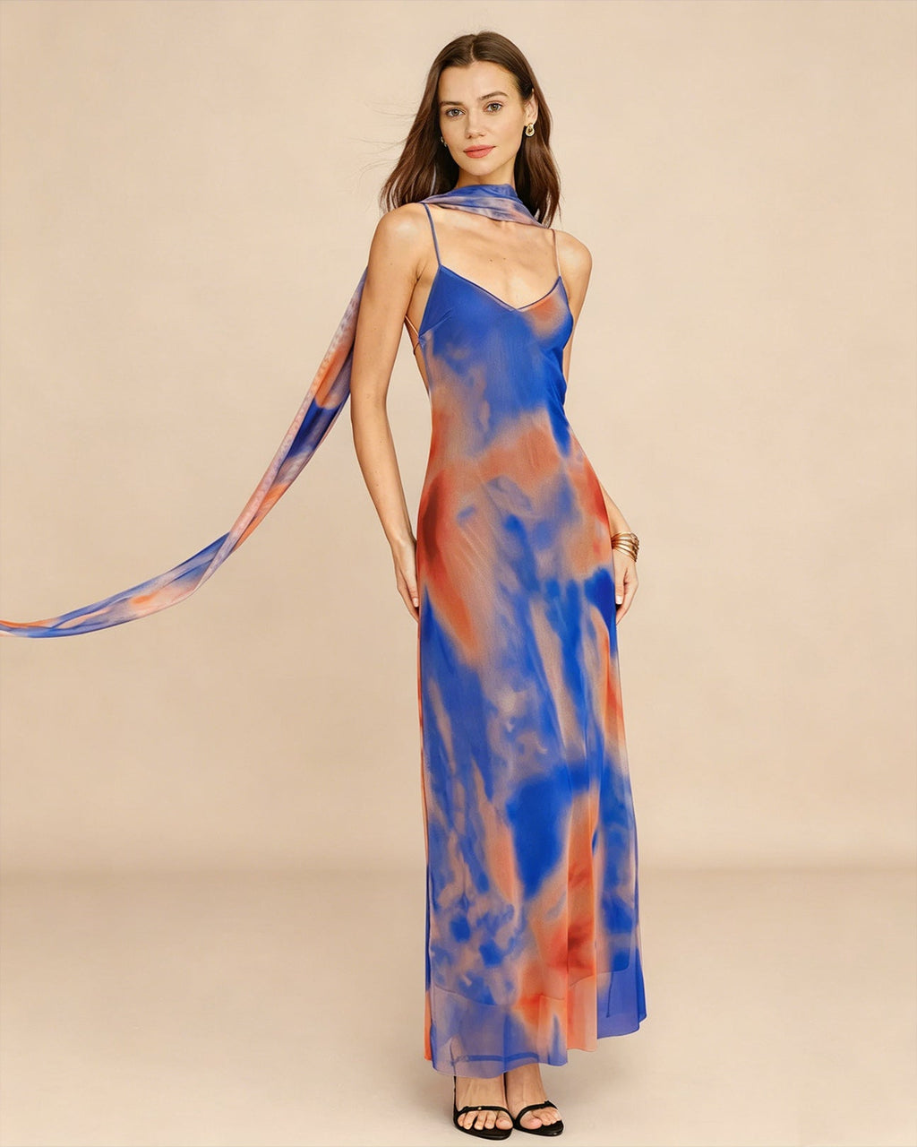 Blue Geometric Slip Maxi Dress