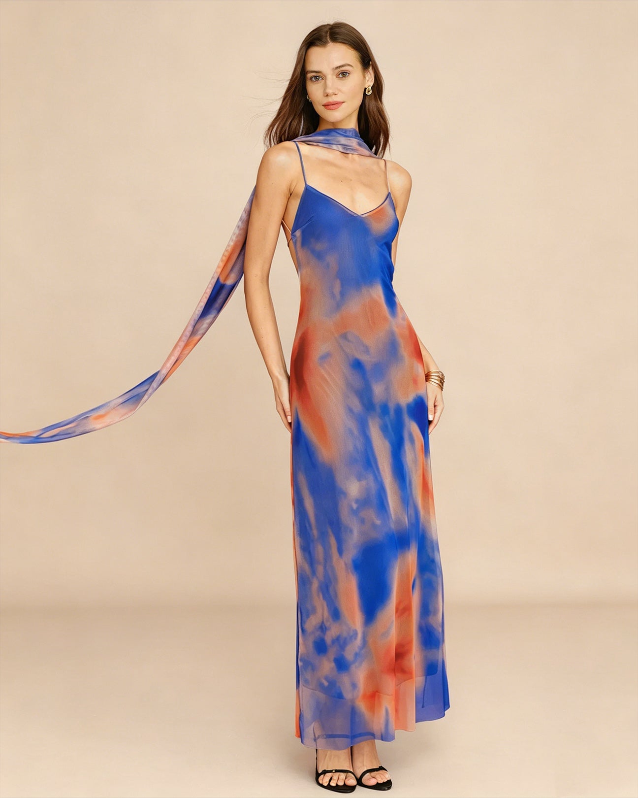 Blue Geometric Slip Maxi Dress