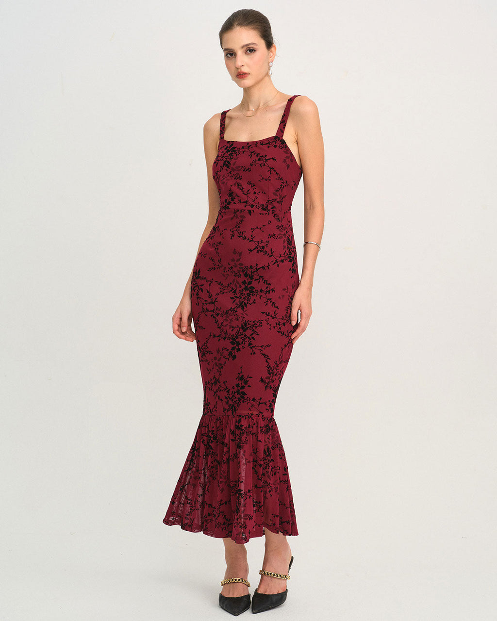 Red Floral Sleeveless Maxi Dress