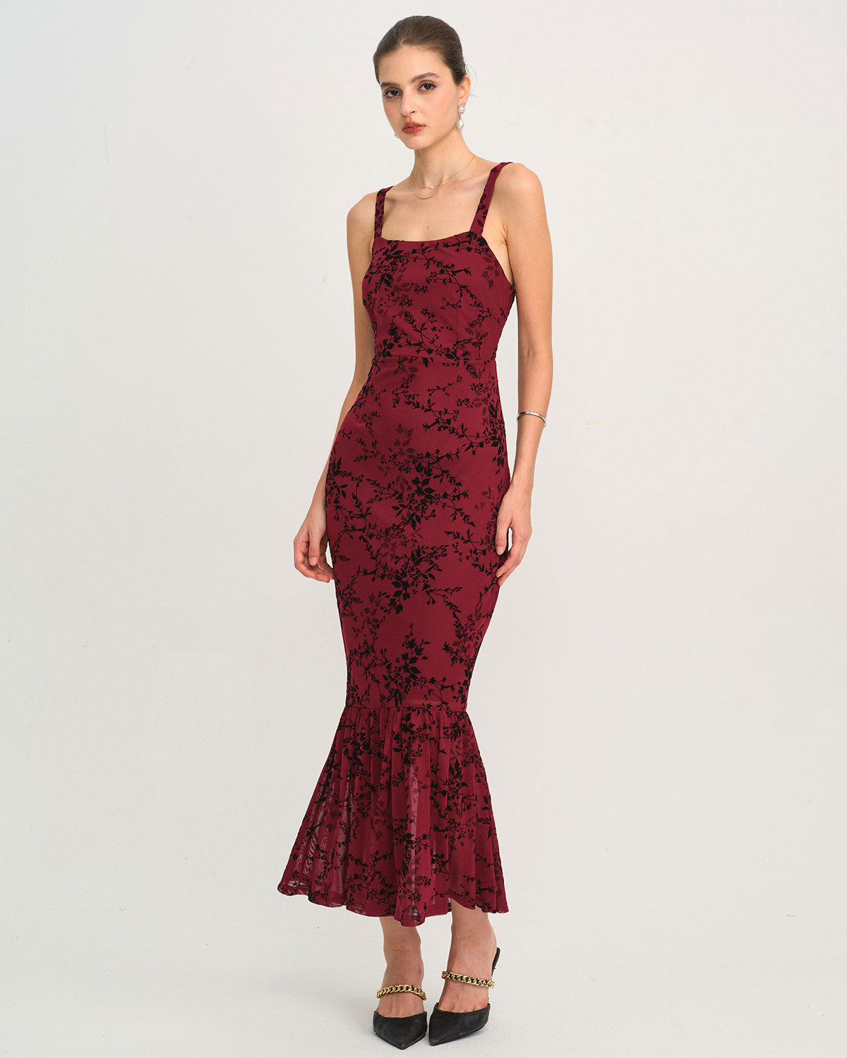 Red Floral Sleeveless Maxi Dress