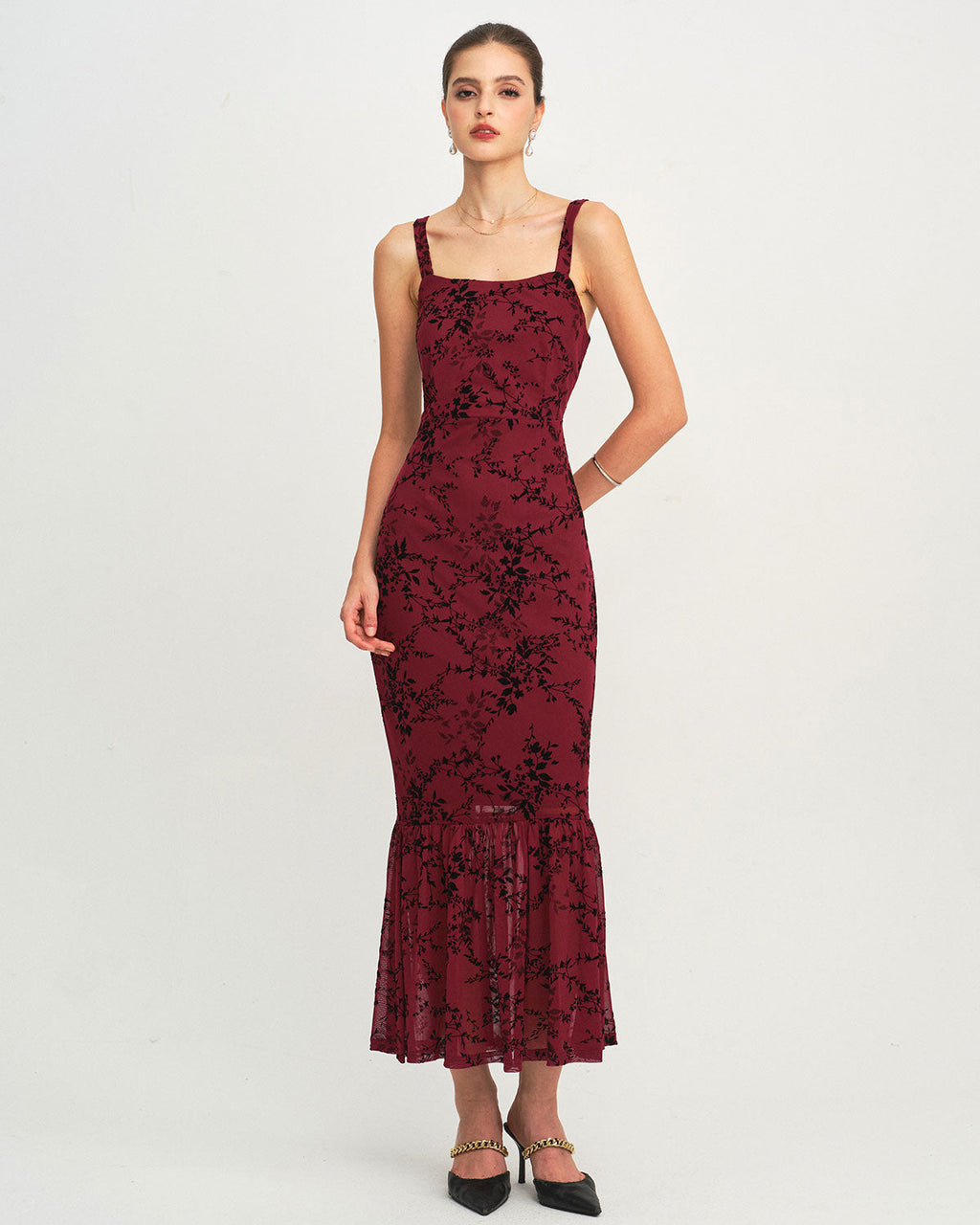 Red Floral Sleeveless Maxi Dress